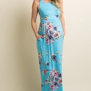 PinkBlush Racerback Maxi Dress | Size Large | Aqua and Pink Floral